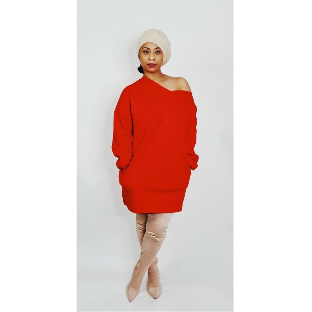 Lady in Red Sweat Shirt Sweater Dress